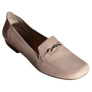 TROTTERS Womens Pink Leather Loafers Silver-tone Metal Chain Accent Stacked Heel